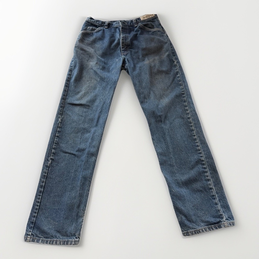 Bulwark FR Men's Work Jeans 34x34 Medium Wash Straight Leg‎ Distressed